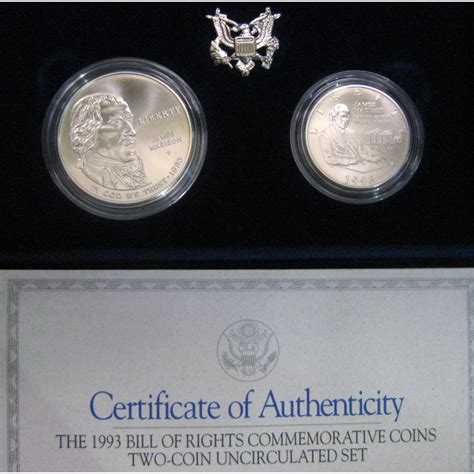 1993 Bill Of Rights Silver Dollar Commemorative 2 Coin Set Unc