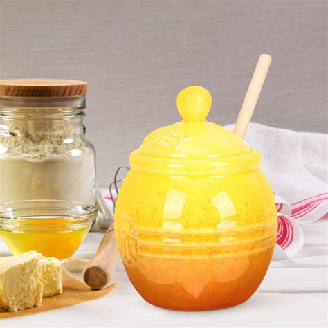 2 Set Of Ceramic Honey Pot With Dipper Lid Honey Jar Honey Storage Container Ebay