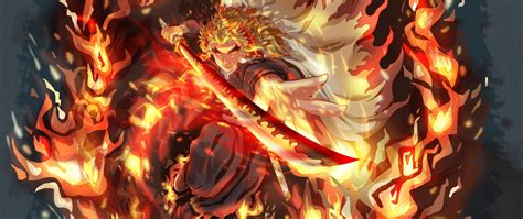 2560x1080 Resolution Kyojuro Rengoku New Demon Slayer Art 2022