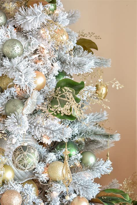 Green And Gold Flocked Christmas Tree Home With Holliday