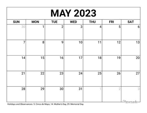 May 2023 And 2024 Calendar Free Printable With Holidays