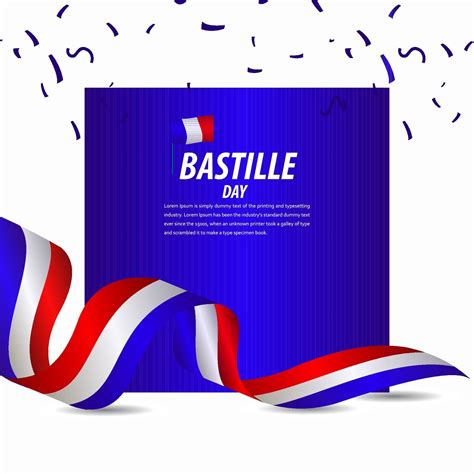Happy Bastille Day Celebration Poster Ribbon Banner Vector Template