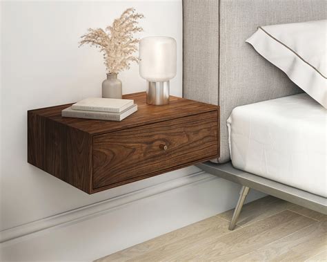 Solid Walnut Wood Floating Nightstand With Drawer Walnut Wood Hanging