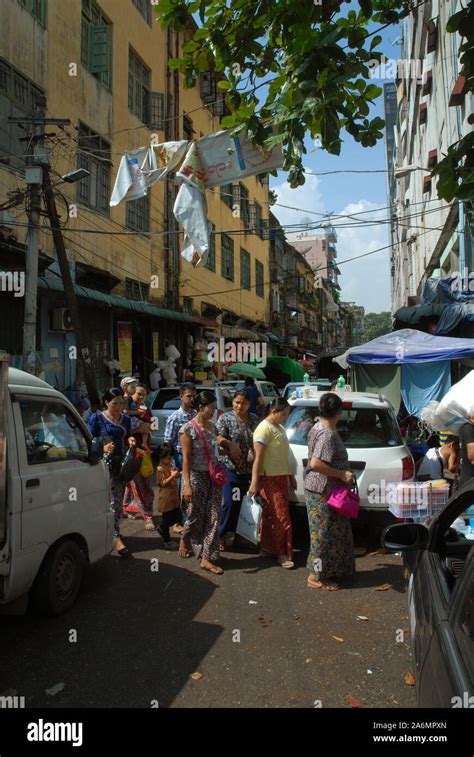 Busy Street Scene Yangon Myanmar Stock Photo Alamy
