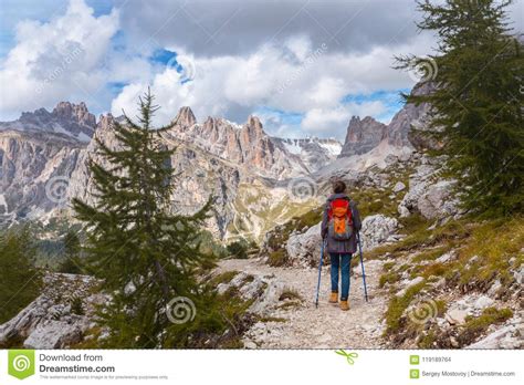 Tourist Girl At The Dolomites Stock Photo Image Of Italian