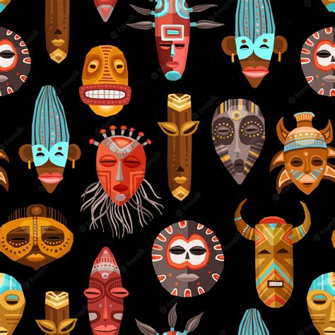 Free Vector African Ethnic Tribal Masks Seamless Pattern