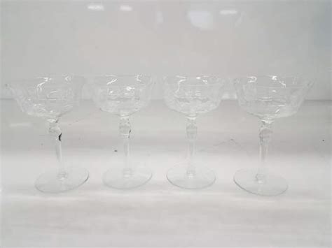Buy The Set Of 4 Vintage Etched Champagne Glasses Goodwillfinds
