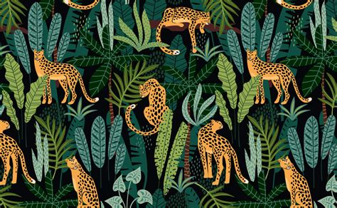 Lush Jungle Night Leopard Pattern Wallpaper For Walls Midnight Prowl