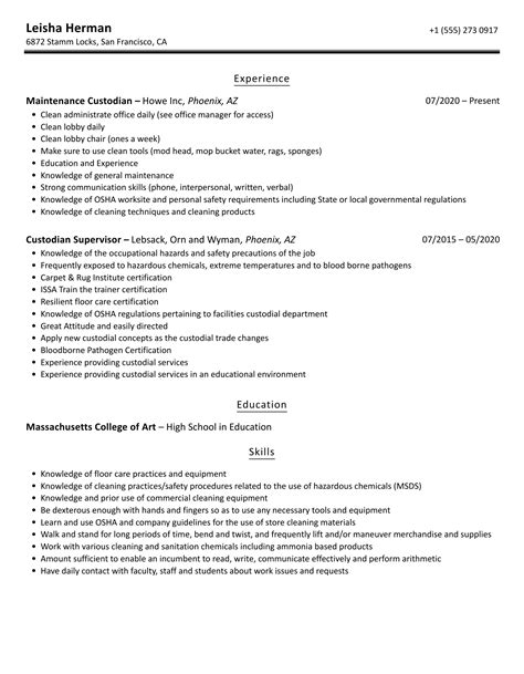 Custodian Resume Samples | Velvet Jobs