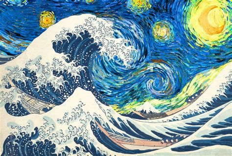 Find the best aesthetic wallpapers on getwallpapers. I combined "Starry Night" with "The Great Wave Off ...