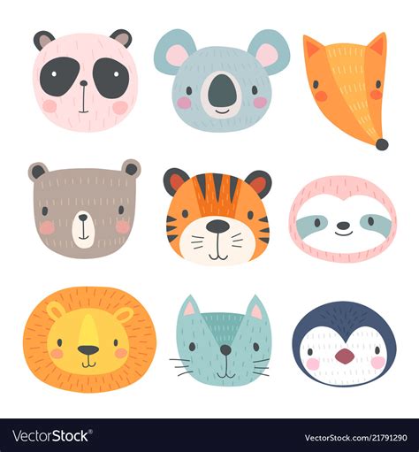 Cute Animals Hand Drawn Characters Royalty Free Vector Image