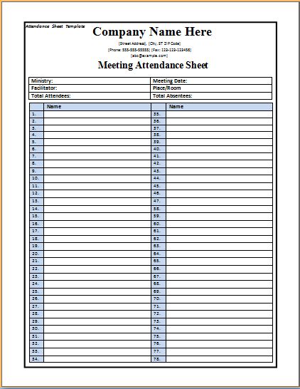 Attendance Sheet Template Excel Word Templates