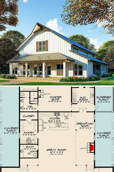 Two Story Bedroom Barndominium Inspired Country Home Floor Plan
