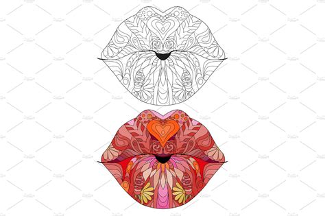 Zentangle Stylized Lips Photoshop Graphics Creative Market