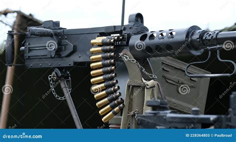 Belt Of Brass Cased Blank Machine Gun Rounds Stock Image Image Of