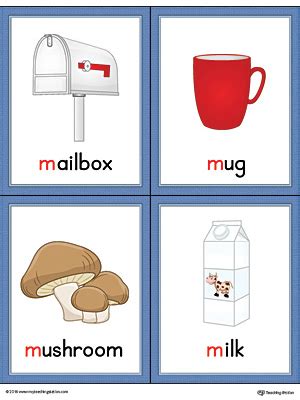 Learn the letter m / learn the alphabet m/ letter m words and pictures/letter m words for kids/ phonics letter mquery solved :m wordslearn . Letter M Words and Pictures Printable Cards: Mailbox, Mug ...