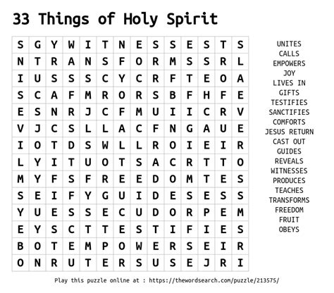 33 Things Of Holy Spirit Word Search