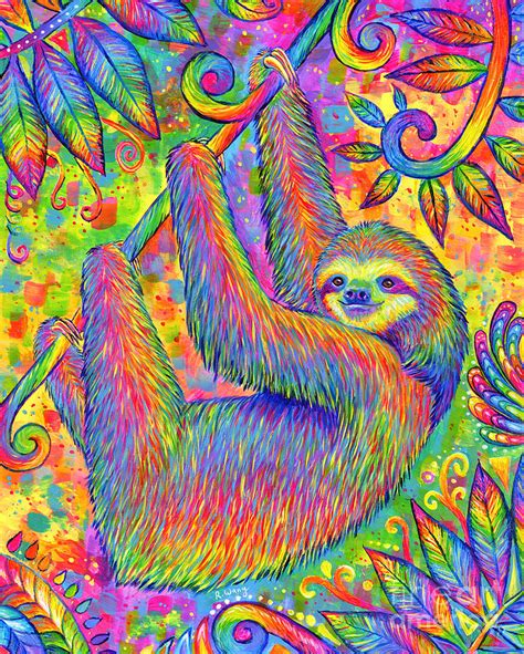 Hanging Around Psychedelic Sloth Painting By Rebecca Wang Fine Art America