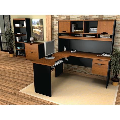 Innova L-shaped desk with accessories in Tuscany Brown ... Choose traditional, modern designs or impressive executive desks.