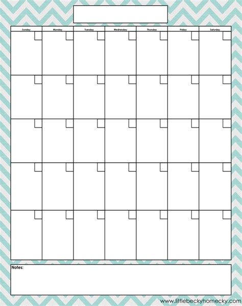 blank calendar printable template