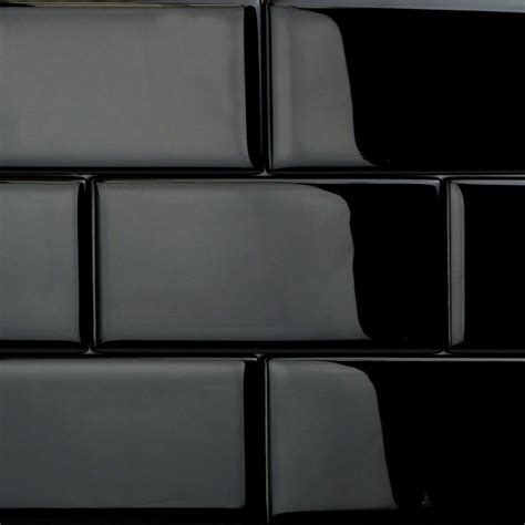Loft Classic Black 3x6 Polished Glass Subway Wall Tile Black Subway
