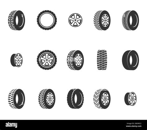 Tires Wheel Disks Auto Service Vector Icons Auto Black Wheel