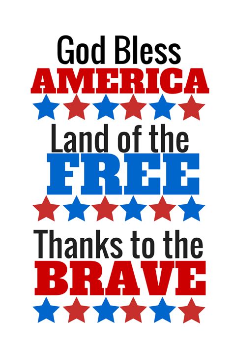 July Fourth Printable Free God Bless America Protect America I Love