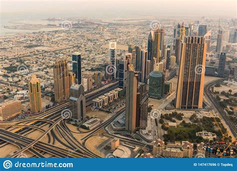 Dubai Downtown Morning Scene Top View Stock Photo Image Of Crossing