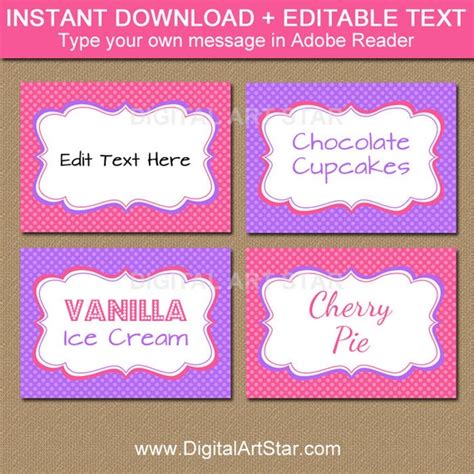 Editable Pink And Purple Candy Buffet Labels Diy Food Labels Table