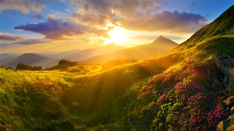 Image Rays Of Light Nature Mountains Sunrise And Sunset 1366x768