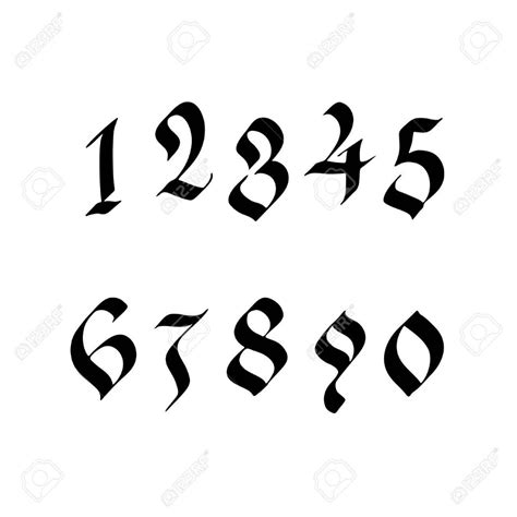 Handwritten Numbers In The Gothic Style Vector Illustration Royalty