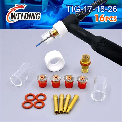 16PCS TIG Glass Cup Kit TIG Welding Small Gas Lens Collet Body Tungsten