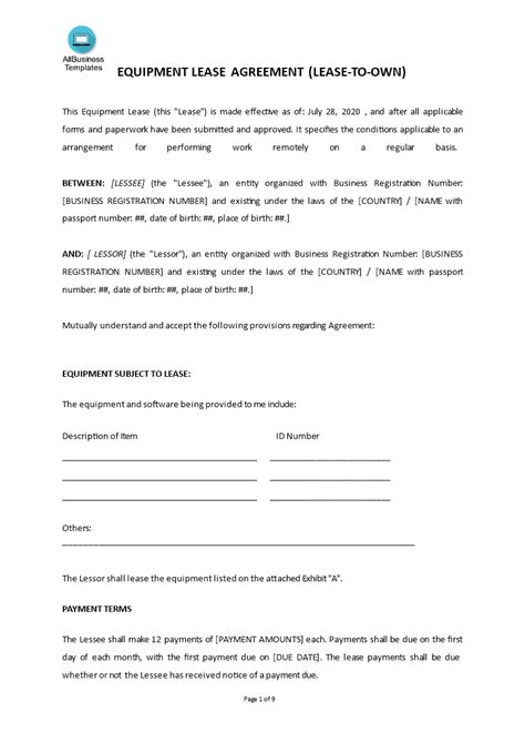 Equipment Rental Agreement Template Word Doc Rental Agreement 44