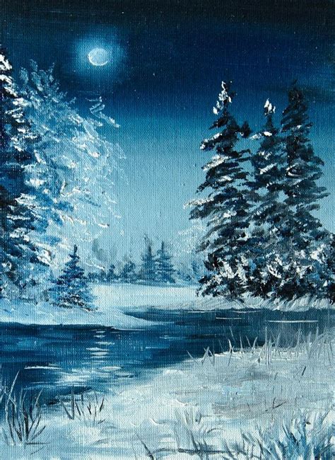 Winter Night Winter Landscape Painting Landscape Paintings Acrylic