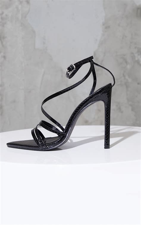 Black Snake Pu Strappy Stiletto Heel Sandals Prettylittlething Usa