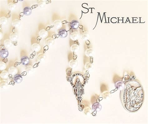 St Michael Chaplet Rosary With Swarovski Purest White Pearls