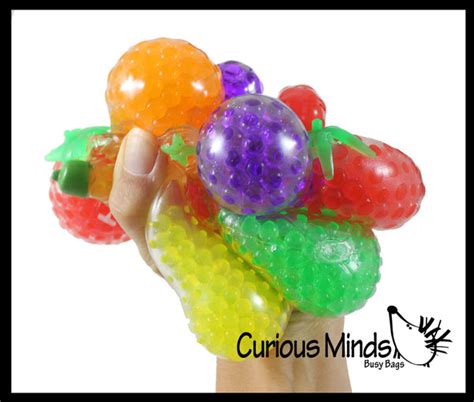 6 Fruit Water Bead Filled Squeeze Stress Balls Sensory Stress Fidg Curious Minds Busy Bags