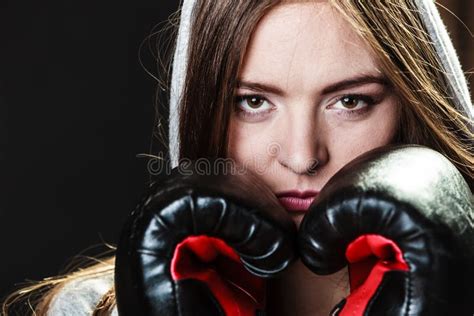 Sport Boxer Woman In Black Gloves Boxing Stock Image Image Of Fitness