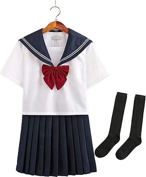Japanese School Girls Uniform Sailor Navy Blue Pleated Skirt Anime