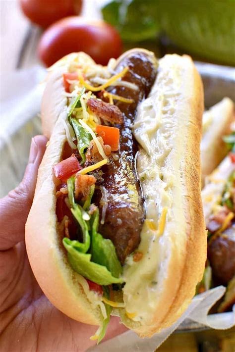 Cheddar Ranch Blt Brats Brats Recipes Brat Sausage Delicious Sandwiches