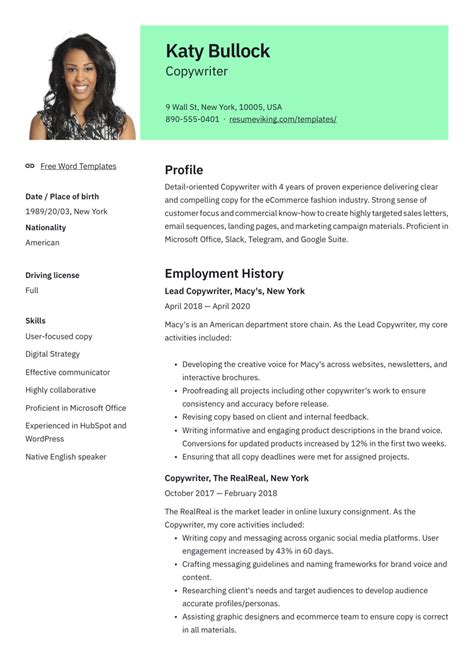 Copywriter Resume Examples Pdf Format