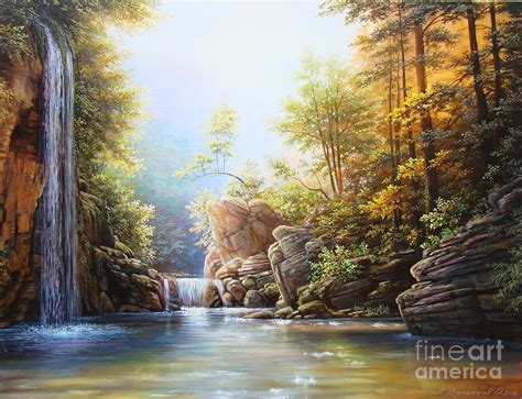 Waterfall Painting By Oleg Bylgakov Fine Art America