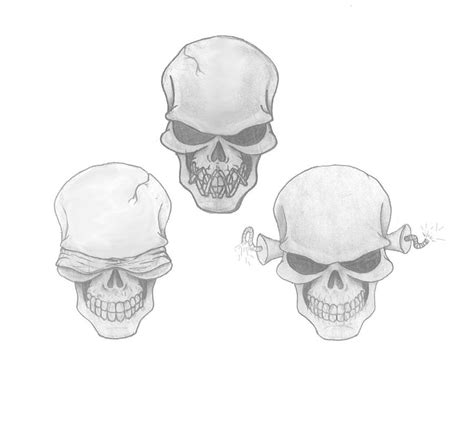 See No Evil Hear No Evil Speak No Evil Skull Tattoo Design 12