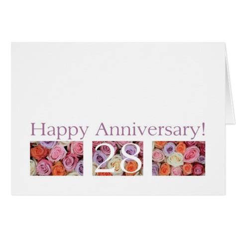 28th Wedding Anniversary Card Pastel Roses Zazzle