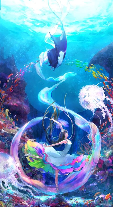 Anime Anime Girl Ocean Water Dance Mermaid
