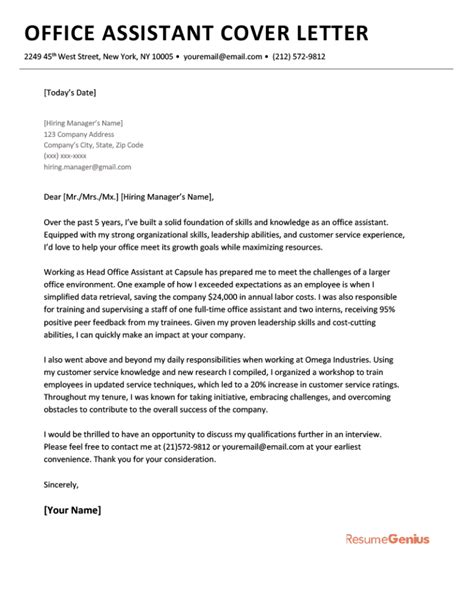 Office Assistant Cover Letter Example And Tips Resume Genius