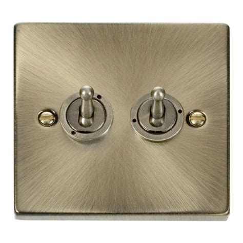 Click Deco Victorian Antique Brass 2 Gang 2 Way 10ax Toggle Switch With