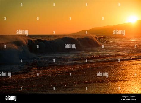 Ocean Or Sea Waves Sunset On Beach Ocean Landscape Seascapes Stock