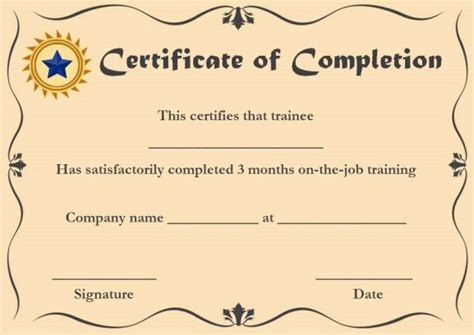 Ojt Certificate Of Completion Sample Format Free T Certificate