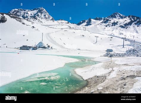 Snowy Mountainous Landscape Around Eisgrat Mountain Station At Stubai